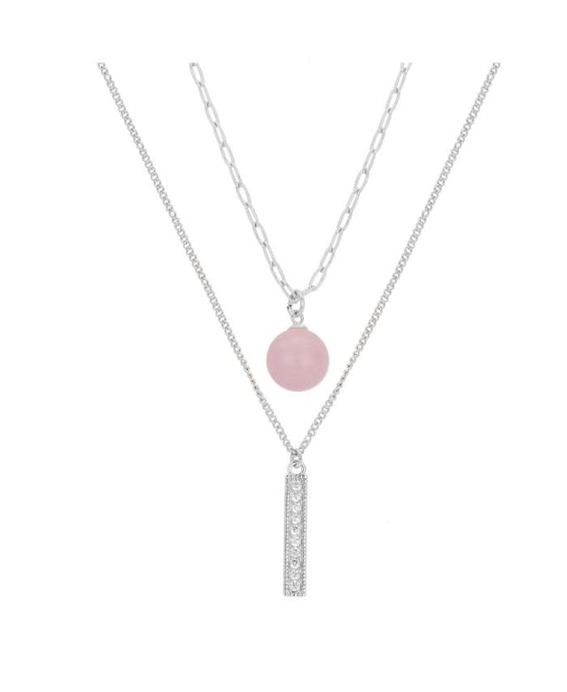 Unwritten Fine Silver Plated Cubic Zirconia Bar and Genuine Rose Quartz Bead Layer Necklace, 16" + 2" Extender & Reviews - Necklaces - Jewelry & Watches - Macy's