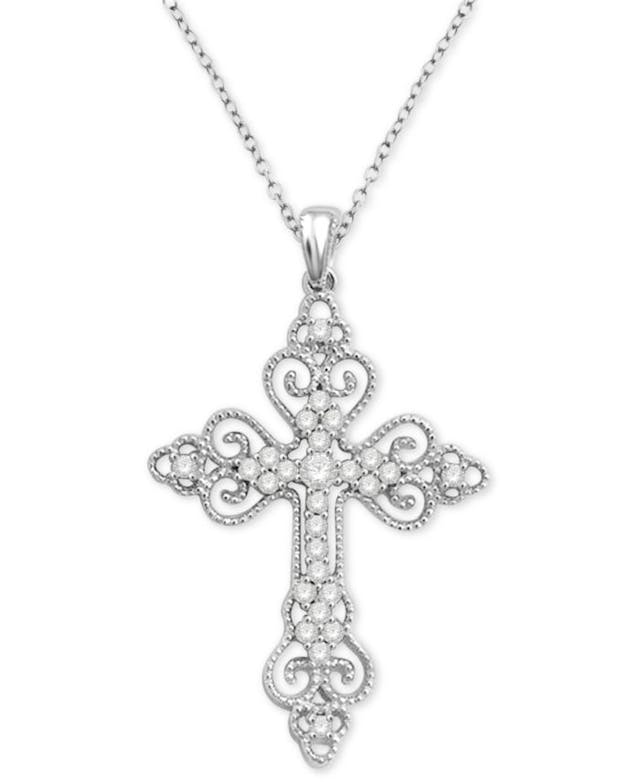 Macy's Diamond Filigree Cross 18" Pendant Necklace (1/3 ct. t.w.) in 14k White Gold & Reviews - Necklaces  - Jewelry & Watches - Macy's