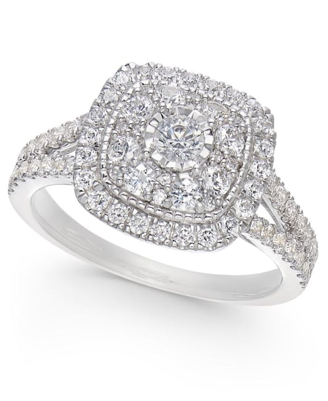 Macy's Diamond Multi-Layer Square Halo Engagement Ring (1 ct. t.w.) in 14k White Gold & Reviews - Rings - Jewelry & Watches - Macy's