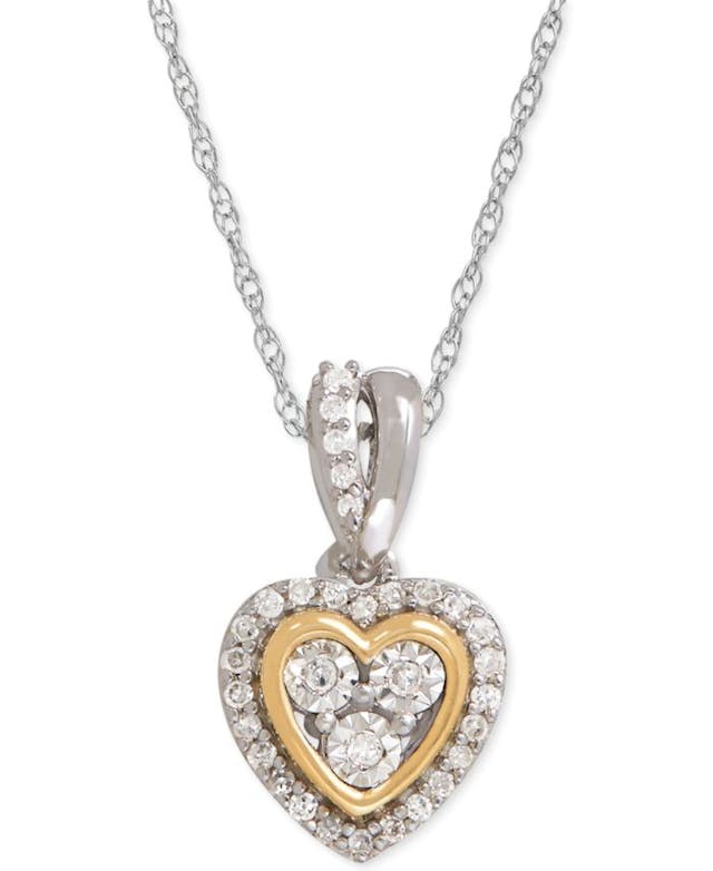 Macy's Diamond Mini-Heart Pendant Necklace (1/10 ct. t.w.) in Sterling Silver and 14k Gold   & Reviews - Necklaces  - Jewelry & Watches - Macy's