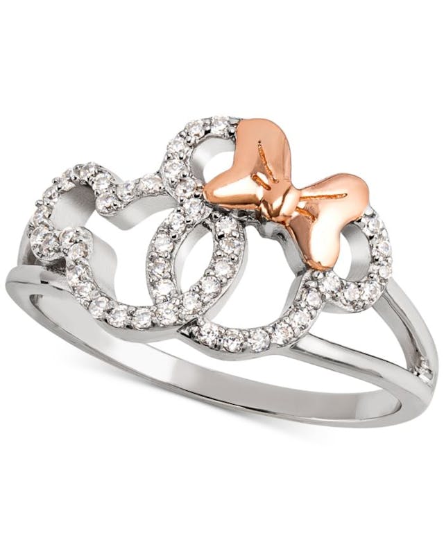 Disney Cubic Zirconia Mickey & Minnie Openwork Ring in Sterling Silver & 18k Rose Gold-Plate & Reviews - Rings - Jewelry & Watches - Macy's