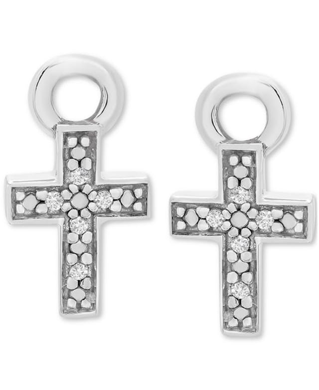 Macy's Diamond Accent Cross Earring Charms in Sterling Silver & Reviews - Earrings - Jewelry & Watches - Macy's