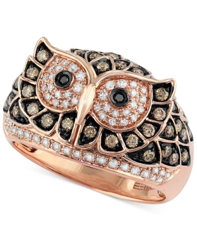 EFFY Collection Confetti by EFFY® White and Brown Diamond Owl Ring (3/4 ct. t.w.) in 14k Rose Gold & Reviews - Rings - Jewelry & Watches - Macy's