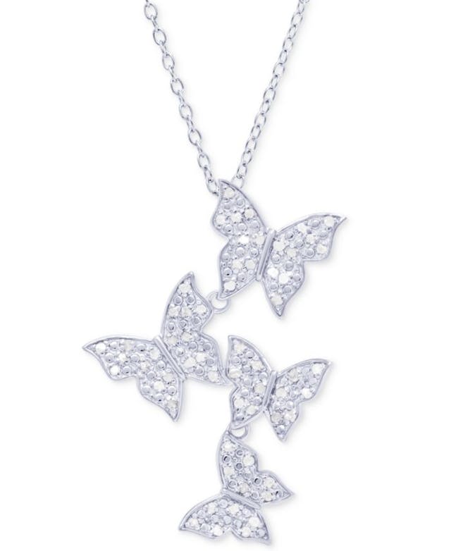 Macy's Diamond Butterfly Pendant Necklace (1/4 ct. t.w.) in Sterling Silver & Reviews - Necklaces  - Jewelry & Watches - Macy's