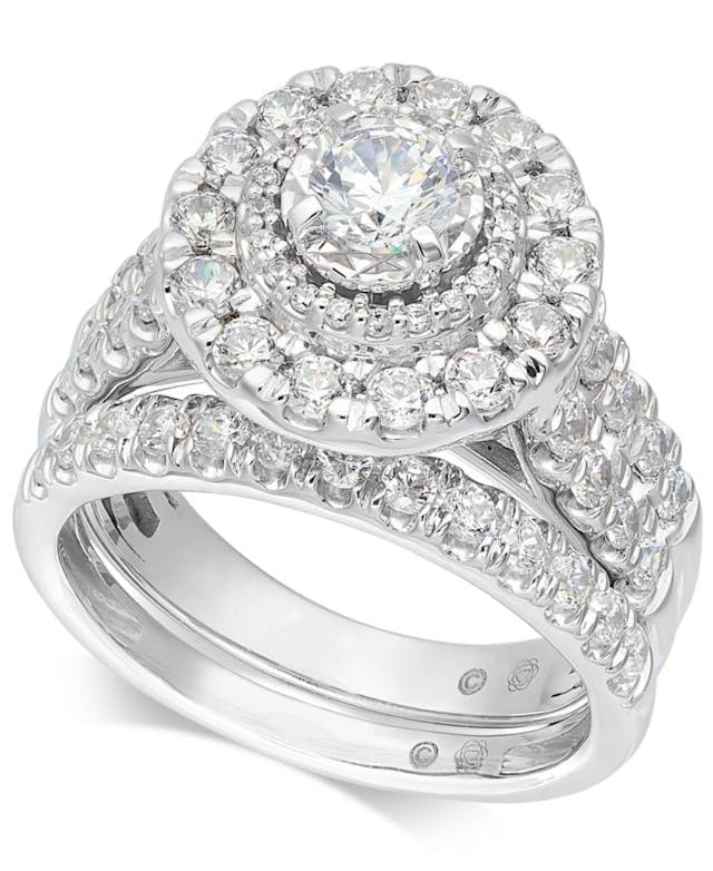 Macy's Diamond Halo Bridal Set (1-1/2 ct. t.w.) in 14k White Gold & Reviews - Rings - Jewelry & Watches - Macy's