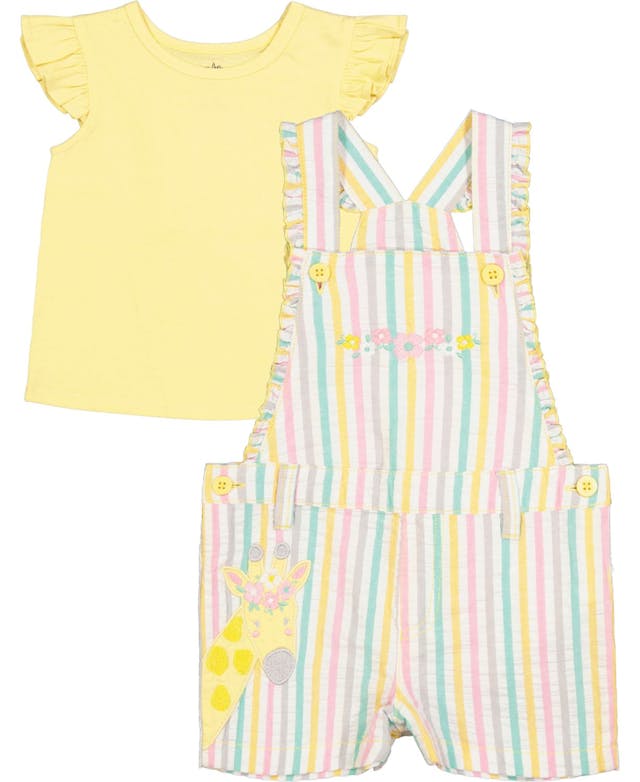 Kids Headquarters Baby Girls Flutter T-shirt and Seersucker Stripe Shortalls, 2 Piece Set & Reviews - Sets & Outfits - Kids - Macy's