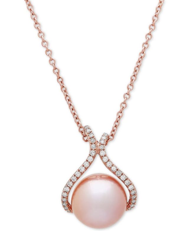 Honora Pink Cultured Freshwater Pearl (13 mm) & Diamond (1/4 ct. t.w.) 18" Pendant Necklace in 14k Rose Gold & Reviews - Necklaces  - Jewelry & Watches - Macy's