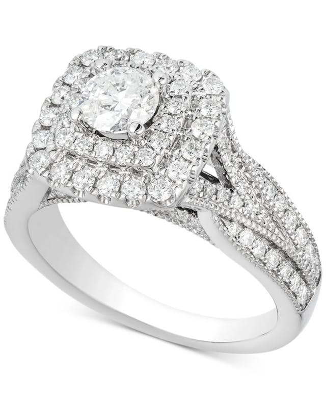 Macy's Diamond Elevated Halo Engagement Ring (1-1/2 ct. t.w.) in 14k White Gold & Reviews - Rings - Jewelry & Watches - Macy's