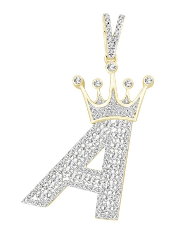Macy's Men's Diamond (3/8 ct.t.w.) Crowned Initial Pendant in 10k Yellow Gold & Reviews - Necklaces  - Jewelry & Watches - Macy's
