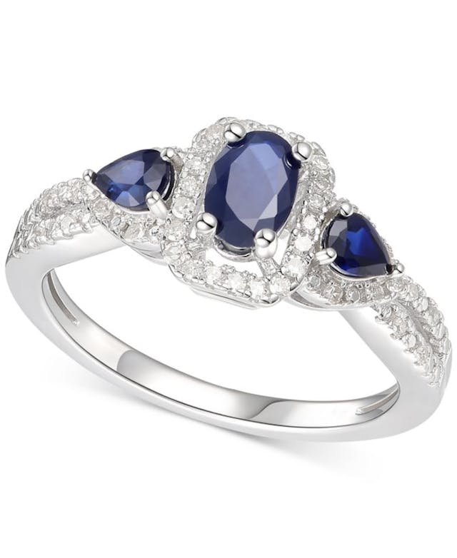 Macy's Sapphire (7/8 ct. t.w.) & Diamond (1/6 ct. t.w.) Statement Ring in Sterling Silver & Reviews - Rings - Jewelry & Watches - Macy's