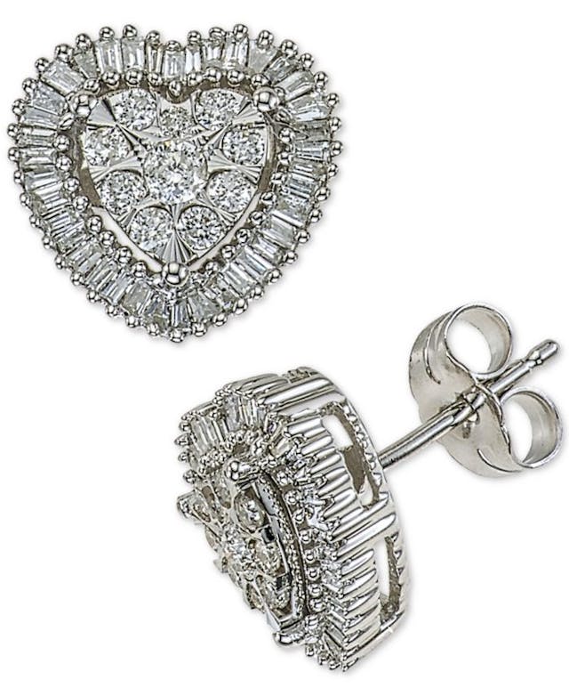Macy's Diamond Halo Heart Stud Earrings (1/2 ct. t.w.) in 14k White Gold & Reviews - Earrings - Jewelry & Watches - Macy's