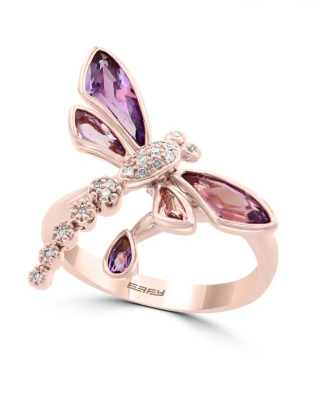 EFFY Collection EFFY® Amethyst(1-3/8 ct. t.w.) & Pink Amethyst(1/10 ct. t.w.) & Diamond Accent Butterfly Statement Ring in 14k Rose Gold & Reviews - Rings - Jewelry & Watches - Macy's