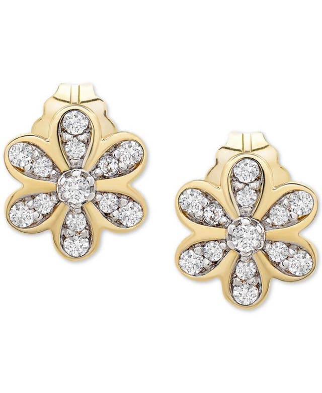 Wrapped Diamond Flower Stud Earrings (1/10 ct. t.w.) in 14k Gold, Created for Macy's & Reviews - Earrings - Jewelry & Watches - Macy's