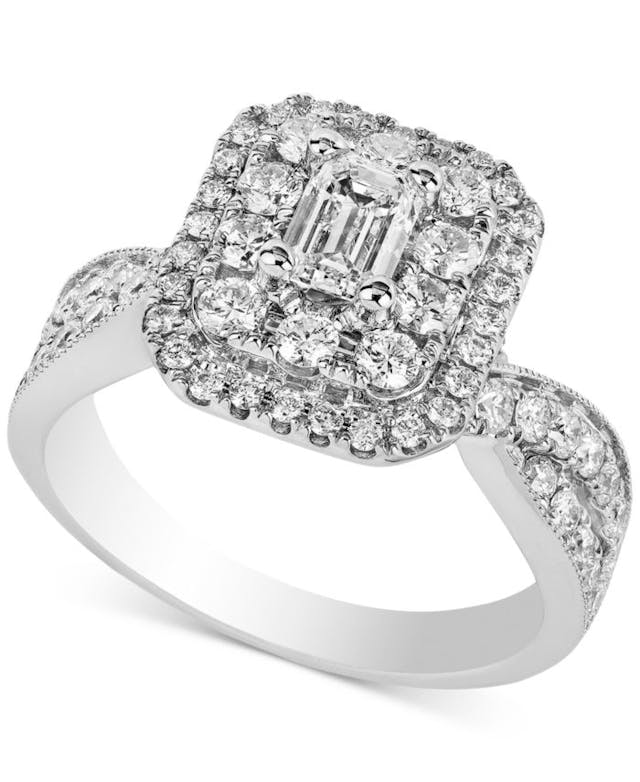 Macy's Diamond Halo Emerald-Cut Engagement Ring (1-3/4 ct. t.w.) in 14k White Gold & Reviews - Rings - Jewelry & Watches - Macy's