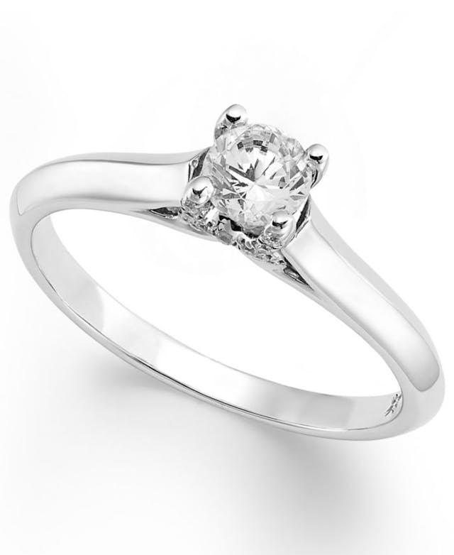 X3 Certified Diamond Solitaire Engagement Ring in 18k White Gold (1/3 ct. t.w.), Created for Macy's   & Reviews - Rings - Jewelry & Watches - Macy's