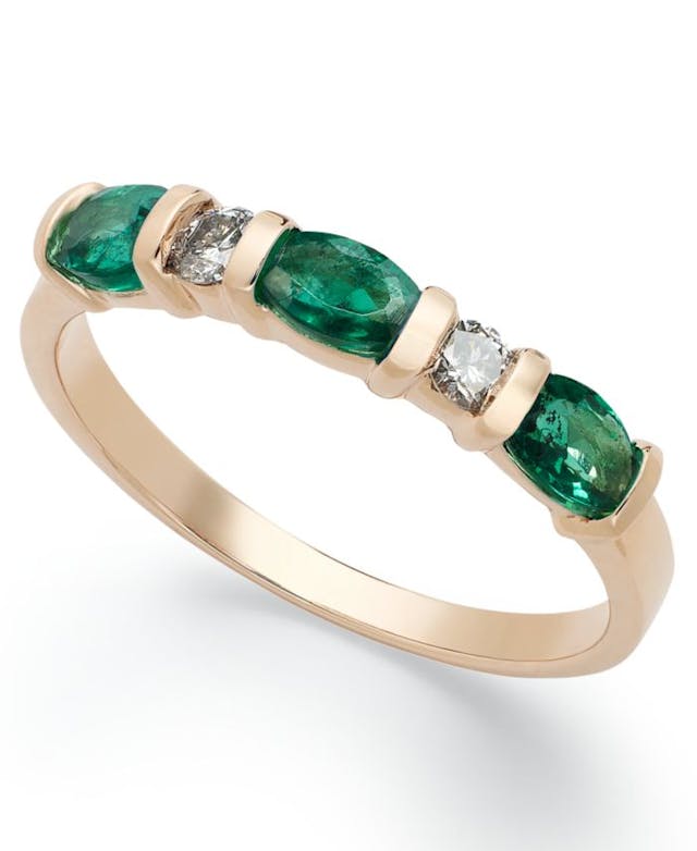 Macy's 14k Gold Ring, Emerald (3/4 ct. t.w.) and Diamond (1/8 ct. t.w.) Ring & Reviews - Rings - Jewelry & Watches - Macy's