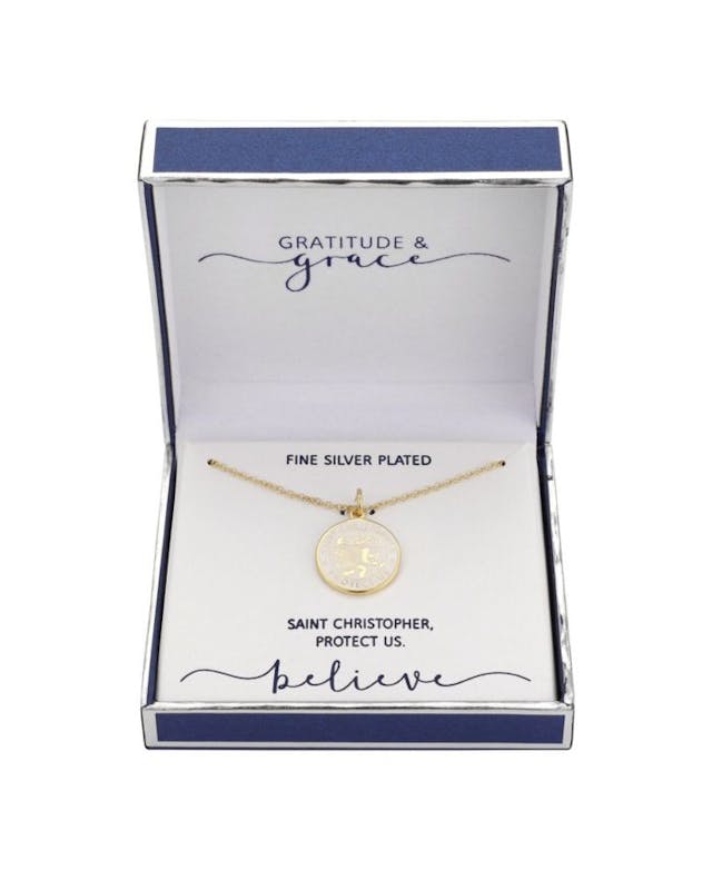 Unwritten Gratitude & Grace Fine Silver Plated "Saint Christopher Protect Us" Round Pendant Necklace in Gold & Reviews - Necklaces - Jewelry & Watches - Macy's