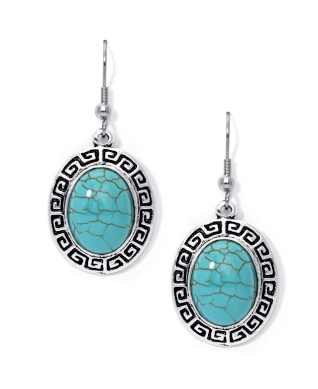 Macy's Simulated Turquoise in Fine Silver Plated Oval Greek Key Design Wire Earrings & Reviews - Earrings - Jewelry & Watches - Macy's