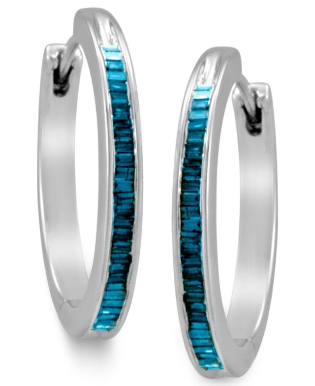Macy's Sterling Silver Earrings, Blue Diamond Baguette Hoop Earrings (1/4 ct. t.w.)  & Reviews - Earrings - Jewelry & Watches - Macy's