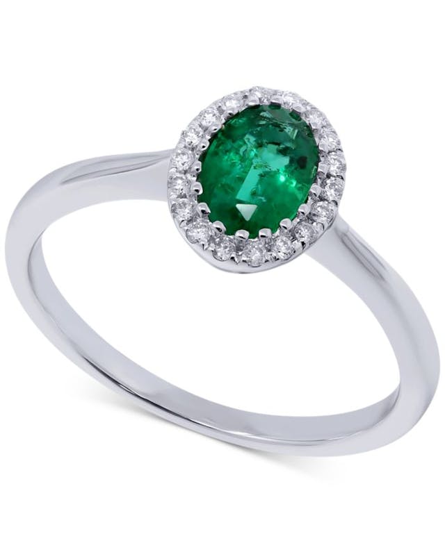 Macy's Emerald (1/2 ct. t.w.) & Diamond (1/10 ct. t.w.) Oval Ring in 14k White Gold & Reviews - Rings - Jewelry & Watches - Macy's