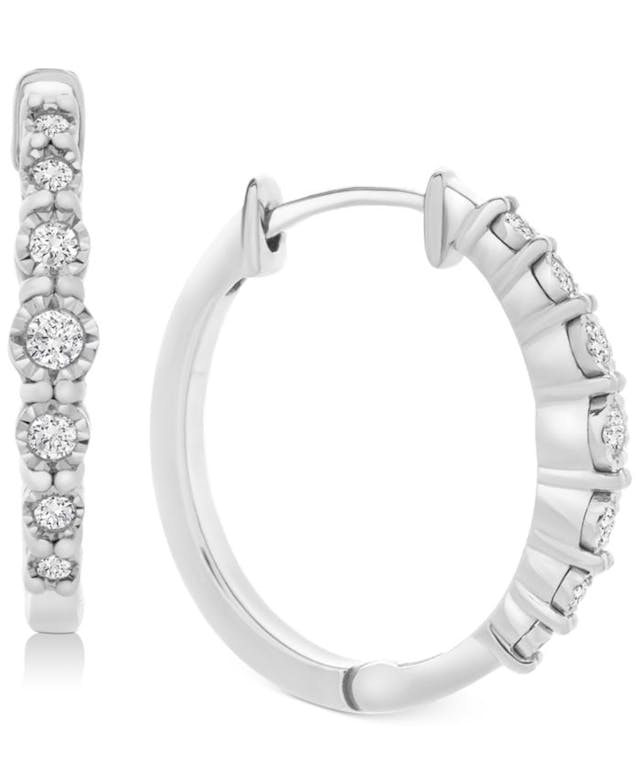 Macy's Diamond Hoop Earrings (1/4 ct. t.w.) in Sterling Silver & Reviews - Earrings - Jewelry & Watches - Macy's