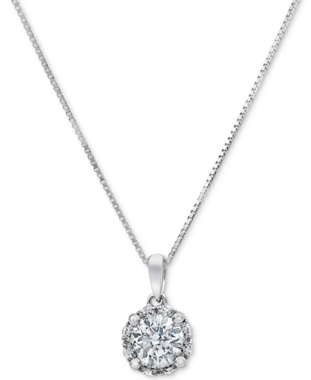 Macy's Diamond Halo 18" Pendant Necklace (3/4 ct. t.w.) in 14k White Gold & Reviews - Necklaces  - Jewelry & Watches - Macy's