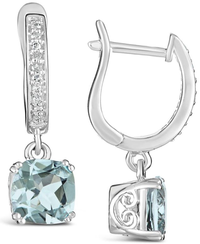 Macy's Aquamarine (2-1/2 ct. t.w.) and Diamond (1/10 ct. t.w.) Drop Earrings in Sterling Silver & Reviews - Earrings - Jewelry & Watches - Macy's