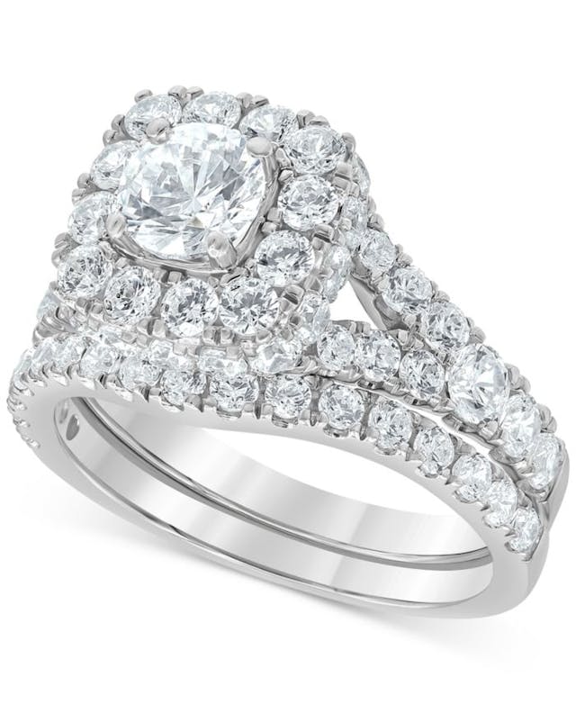 Macy's Diamond Halo Bridal Set (3 ct. t.w.) in 14k White Gold & Reviews - Rings - Jewelry & Watches - Macy's