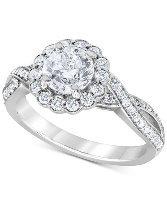 Macy's Diamond Halo Twist Engagement Ring (1-3/4 ct. t.w.) in 14k White Gold & Reviews - Rings - Jewelry & Watches - Macy's