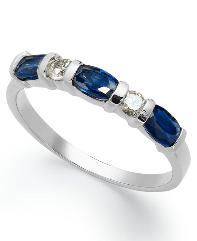 Macy's 14k White Gold Ring, Sapphire (1 ct. t.w.) and Diamond (1/8 ct. t.w.) Ring & Reviews - Rings - Jewelry & Watches - Macy's