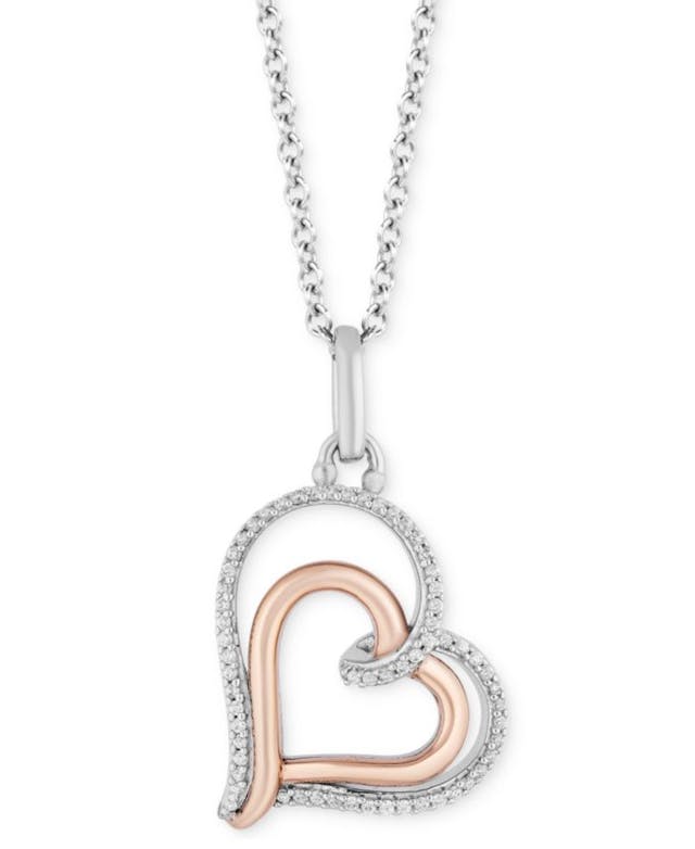 Hallmark Diamonds Double Heart Love pendant (1/10 ct. t.w.) in Sterling Silver & 14k Rose Gold, 16" + 2" extender & Reviews - Necklaces  - Jewelry & Watches - Macy's