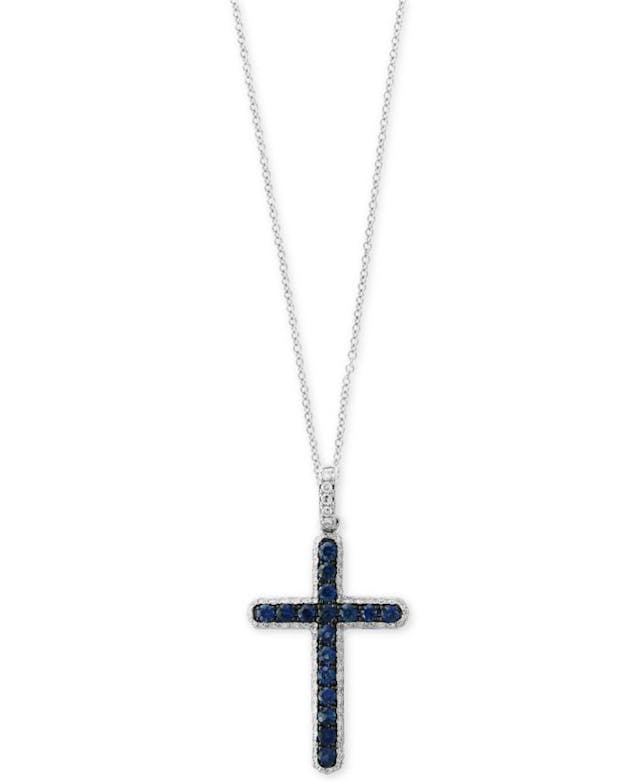 EFFY Collection Royale Bleu by EFFY® Sapphire (1/2 ct. t.w.) and Diamond (1/4 ct. t.w.) Cross Pendant Necklace in 14k White Gold & Reviews - Necklaces  - Jewelry & Watches - Macy's