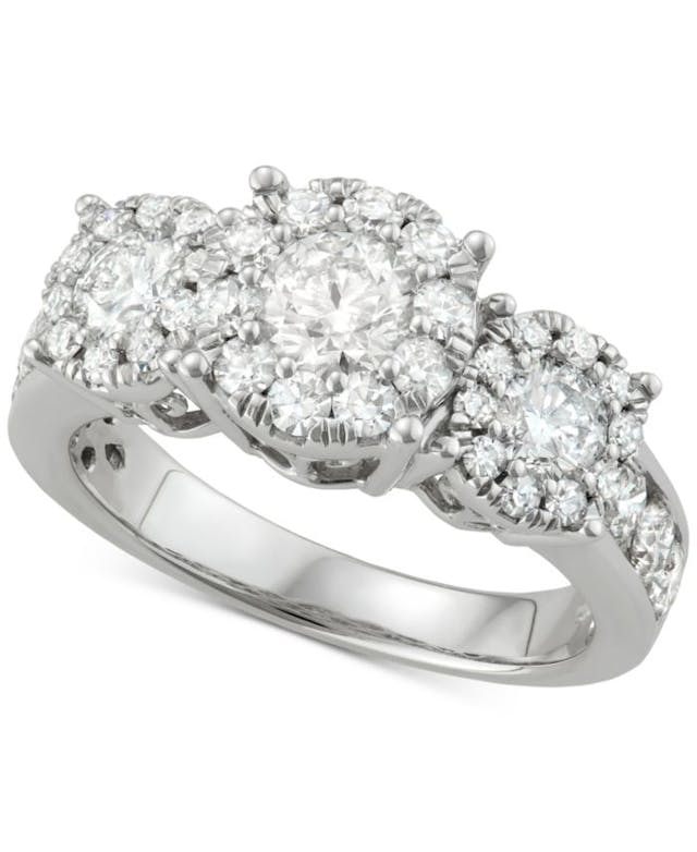 Macy's Diamond Triple Halo Cluster Ring (2 ct. t.w.) in 14k White Gold & Reviews - Rings - Jewelry & Watches - Macy's
