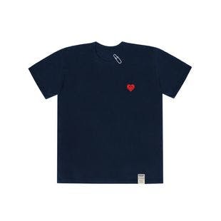 Small Heart White Clip Short Sleeve T-shirt_Navy  | W Concept