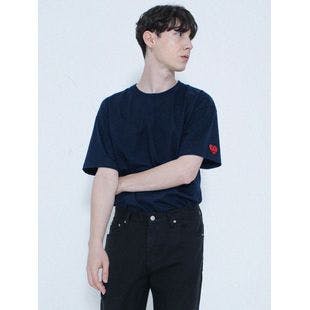 Heart Embroidered Short Sleeve T-shirt_Navy  | W Concept
