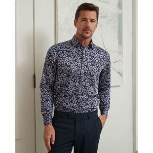 Regular Fit Blue Flower Print Dress Shirt | RW&CO.